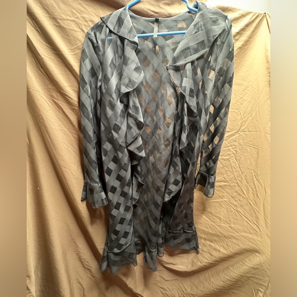 ic by connie k cardigan gray ruffle mesh